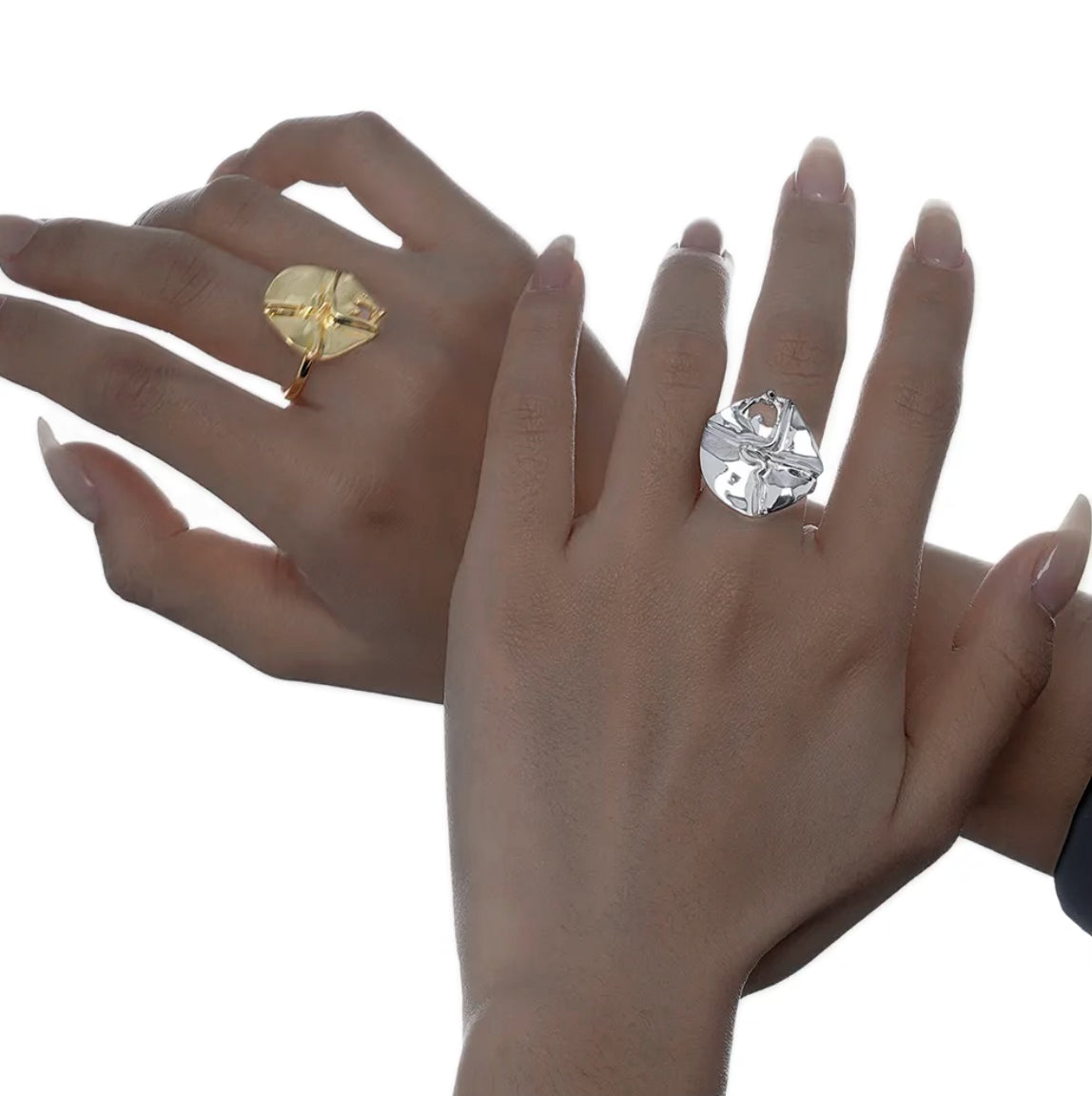 18K Gold-Plated and Rhodium-Plated Irregular Cross Ring-Adjustable Size