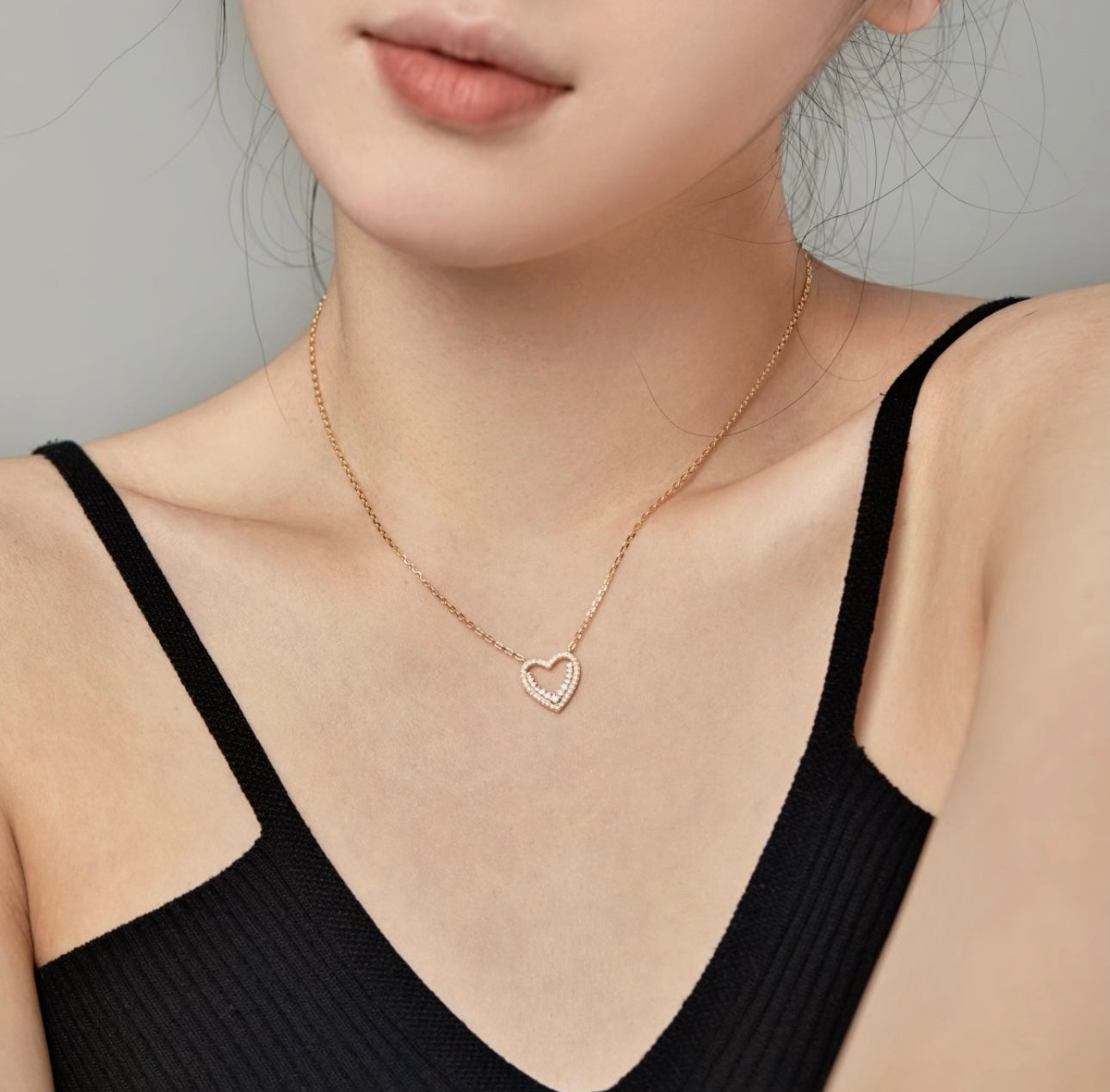 S925 Silver 18K Gold-Plated Open Heart Necklace