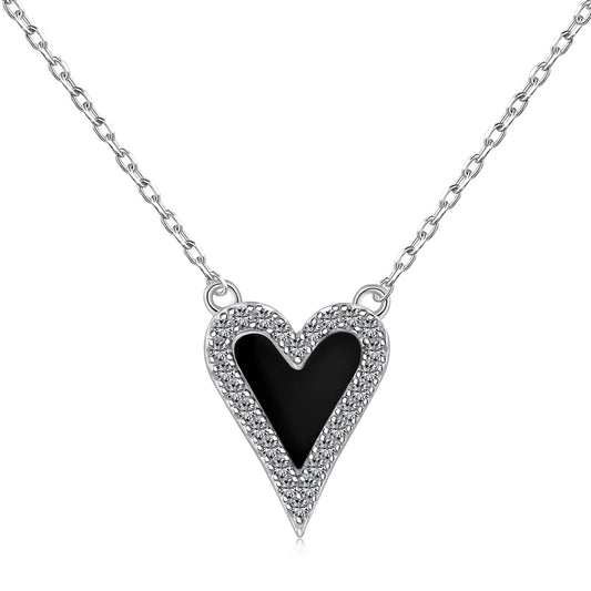 Midnight Embrace: S925 Rhodium-Plated Black Heart Necklace