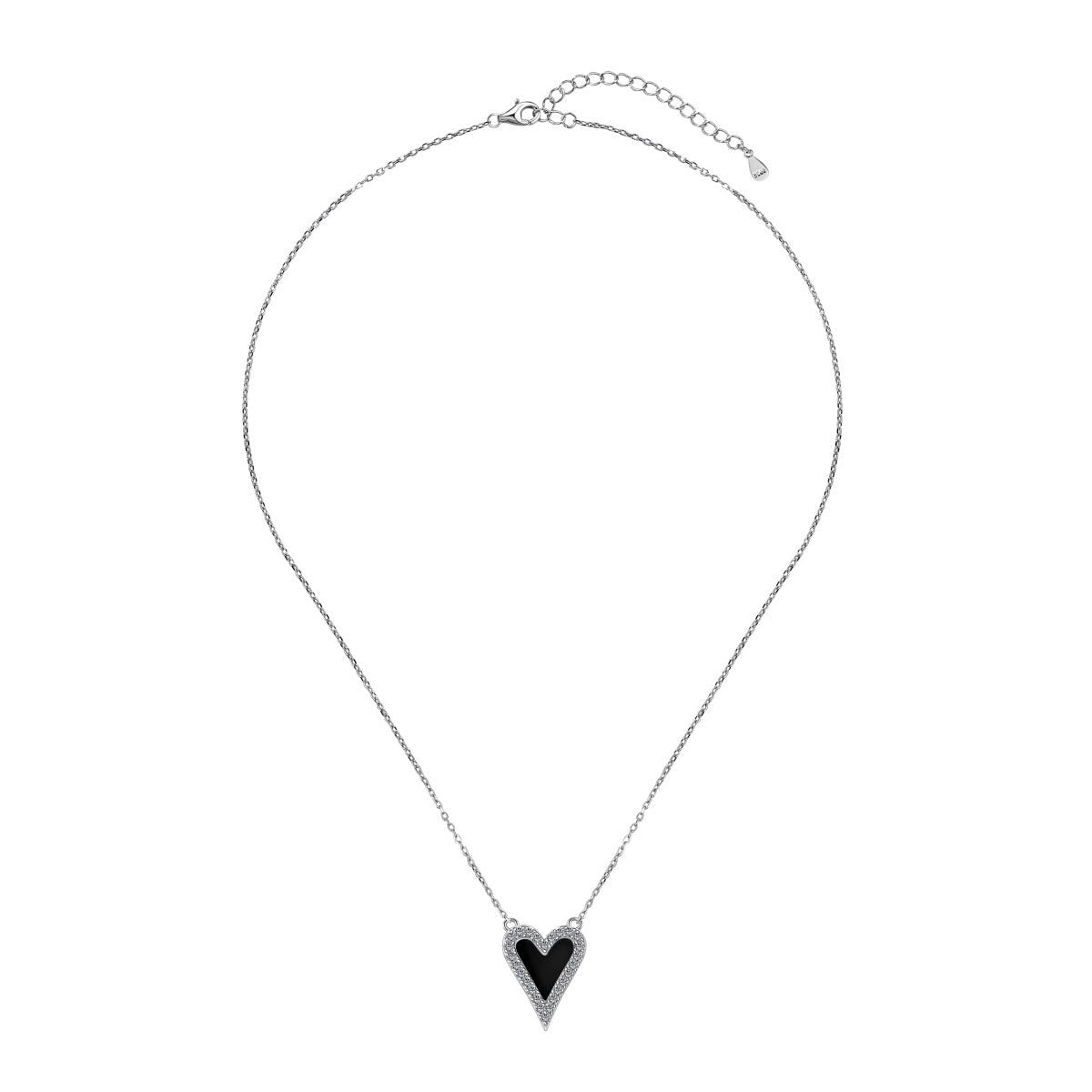 Midnight Embrace: S925 Rhodium-Plated Black Heart Necklace