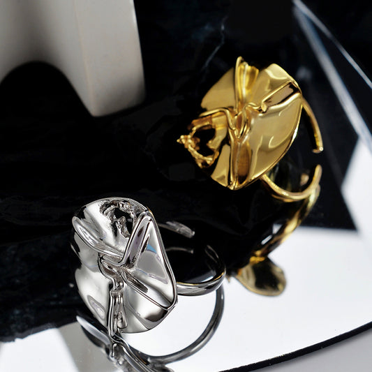 18K Gold-Plated and Rhodium-Plated Irregular Cross Ring-Adjustable Size