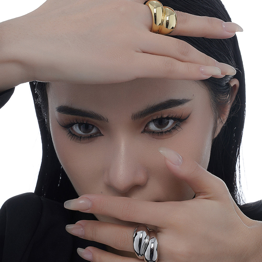 18k Gold-Plated and Sterling Silver Chunky Minimalist Rings-Adjustable Size