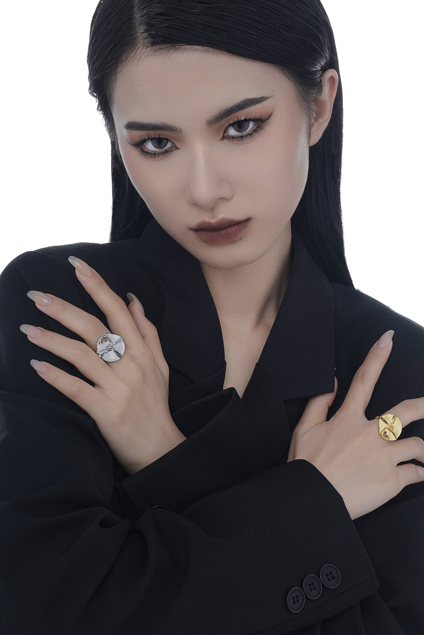 18K Gold-Plated and Rhodium-Plated Irregular Cross Ring-Adjustable Size