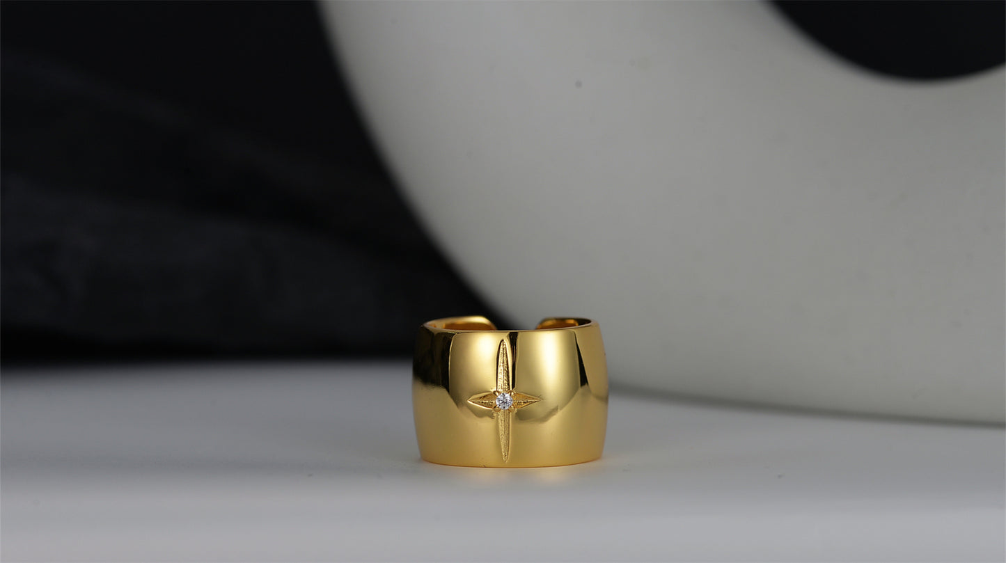 18k Gold-Plated and Rhodium-Plated Personality Star Rings-Adjustable Size