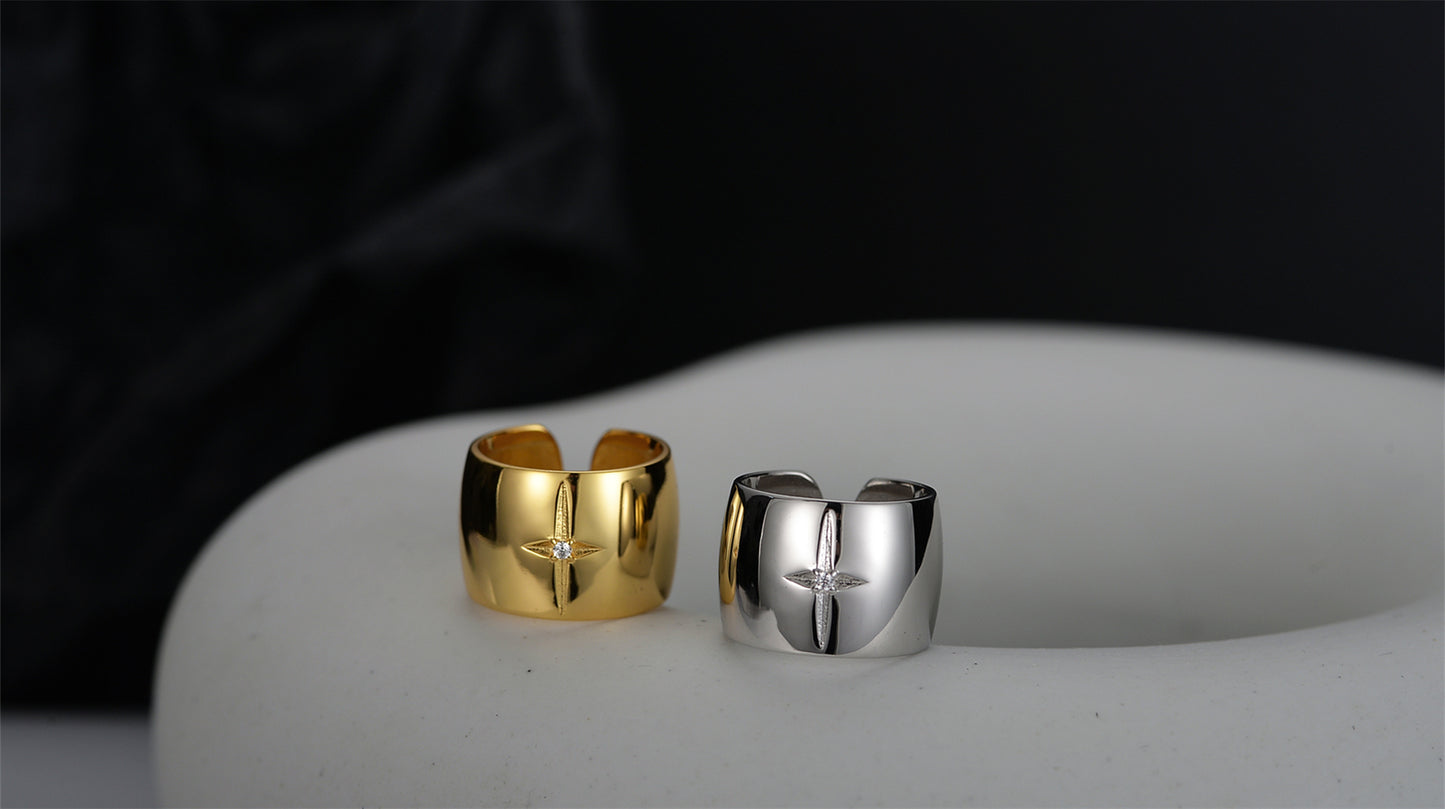 18k Gold-Plated and Rhodium-Plated Personality Star Rings-Adjustable Size