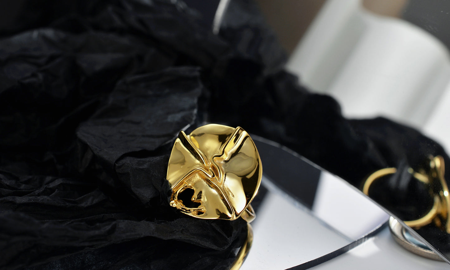 18K Gold-Plated and Rhodium-Plated Irregular Cross Ring-Adjustable Size