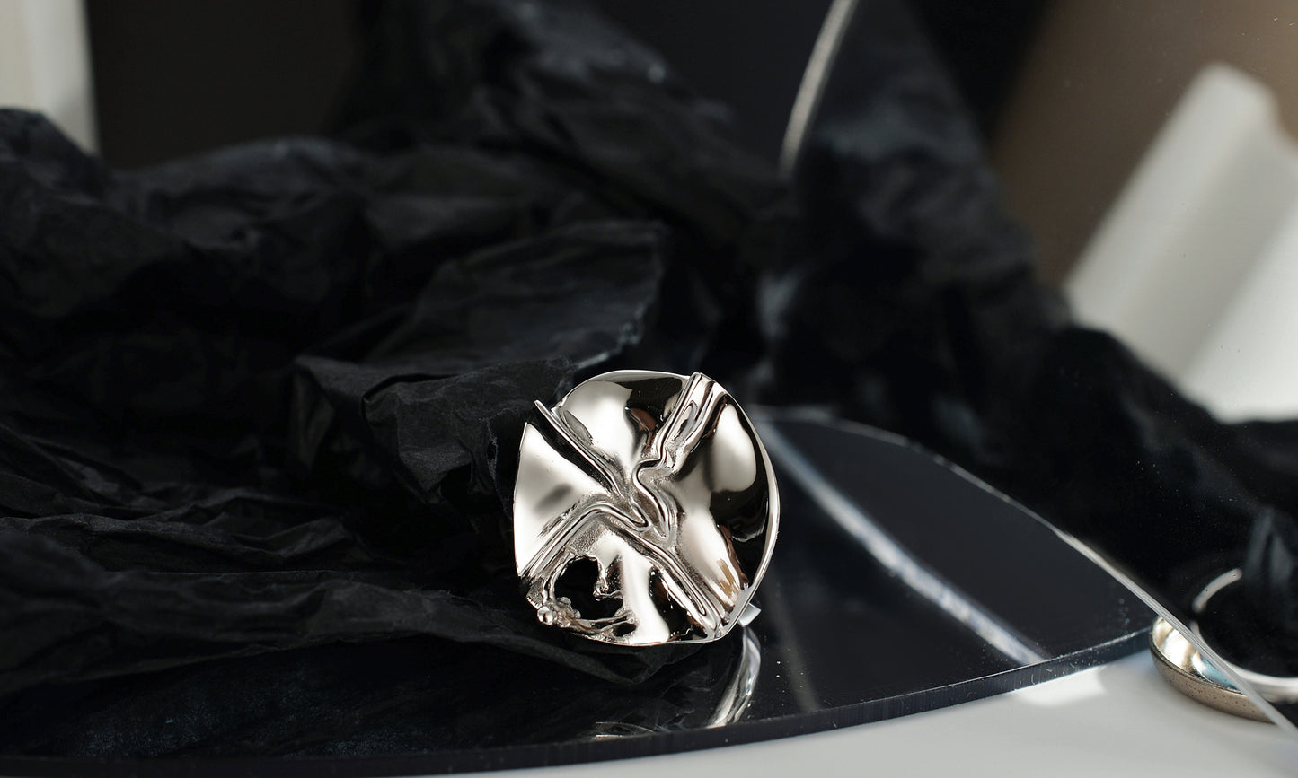 18K Gold-Plated and Rhodium-Plated Irregular Cross Ring-Adjustable Size