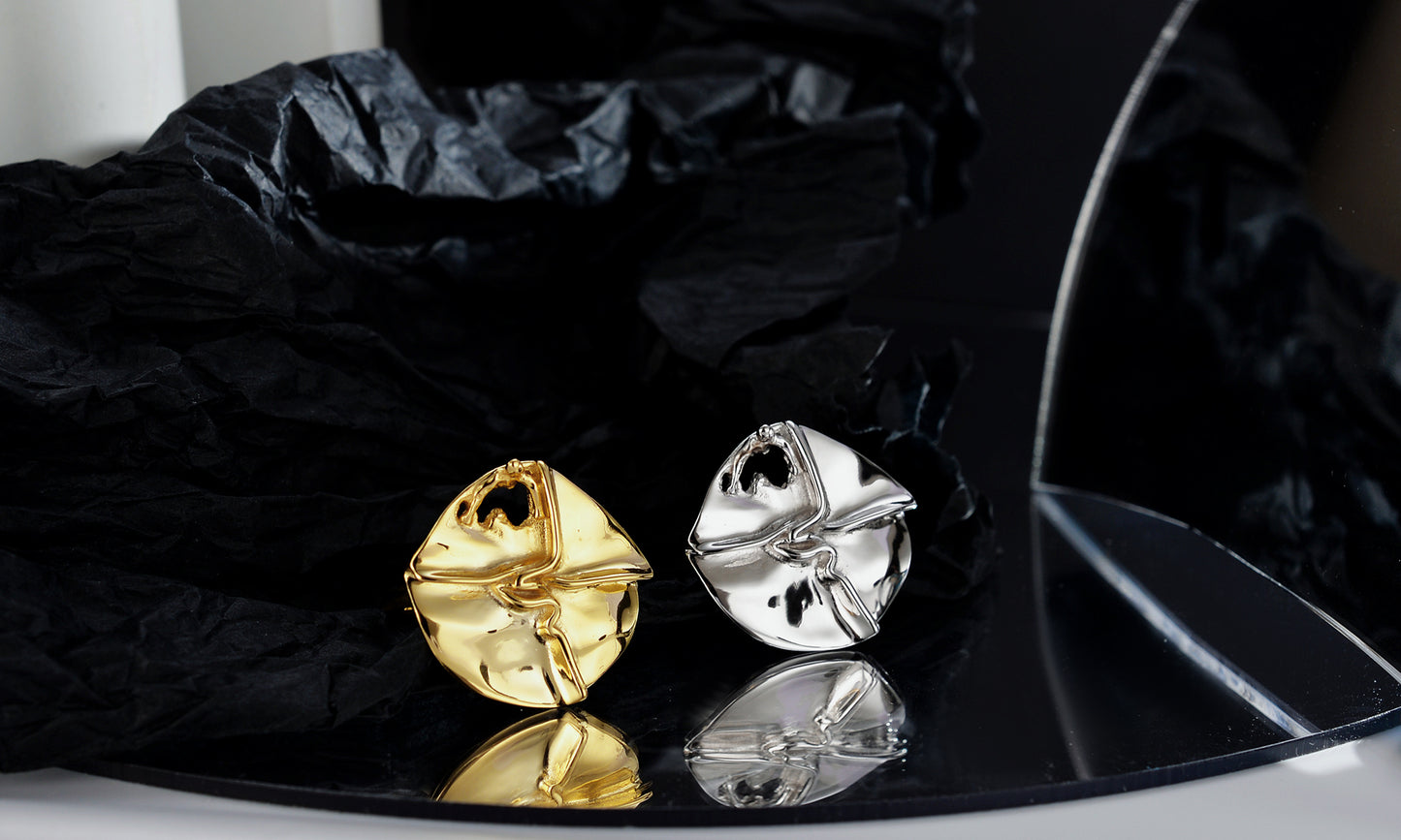 18K Gold-Plated and Rhodium-Plated Irregular Cross Ring-Adjustable Size