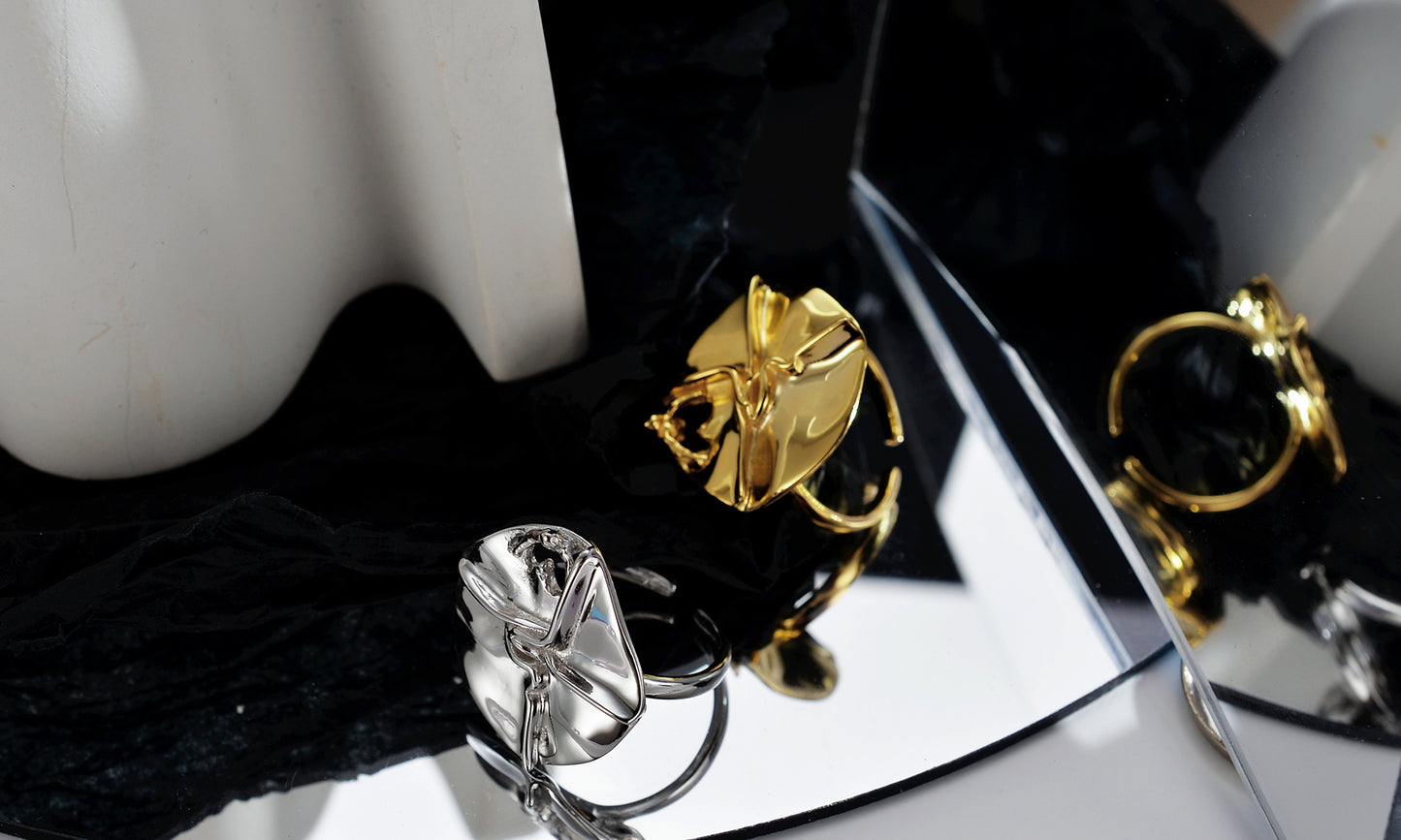 18K Gold-Plated and Rhodium-Plated Irregular Cross Ring-Adjustable Size