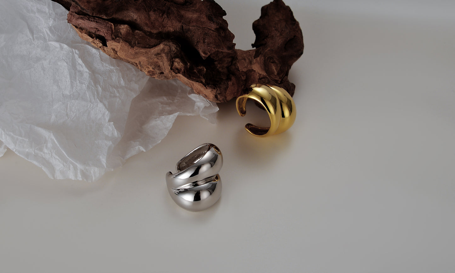 18k Gold-Plated and Sterling Silver Chunky Minimalist Rings-Adjustable Size