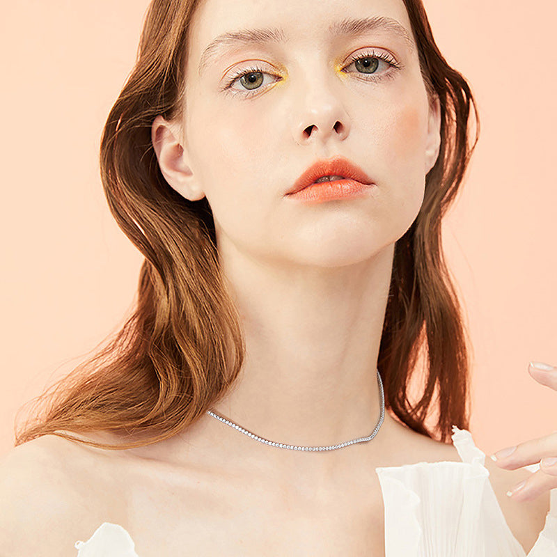 Rhodium-Plated Round Cubic Zirconia Tennis Chain