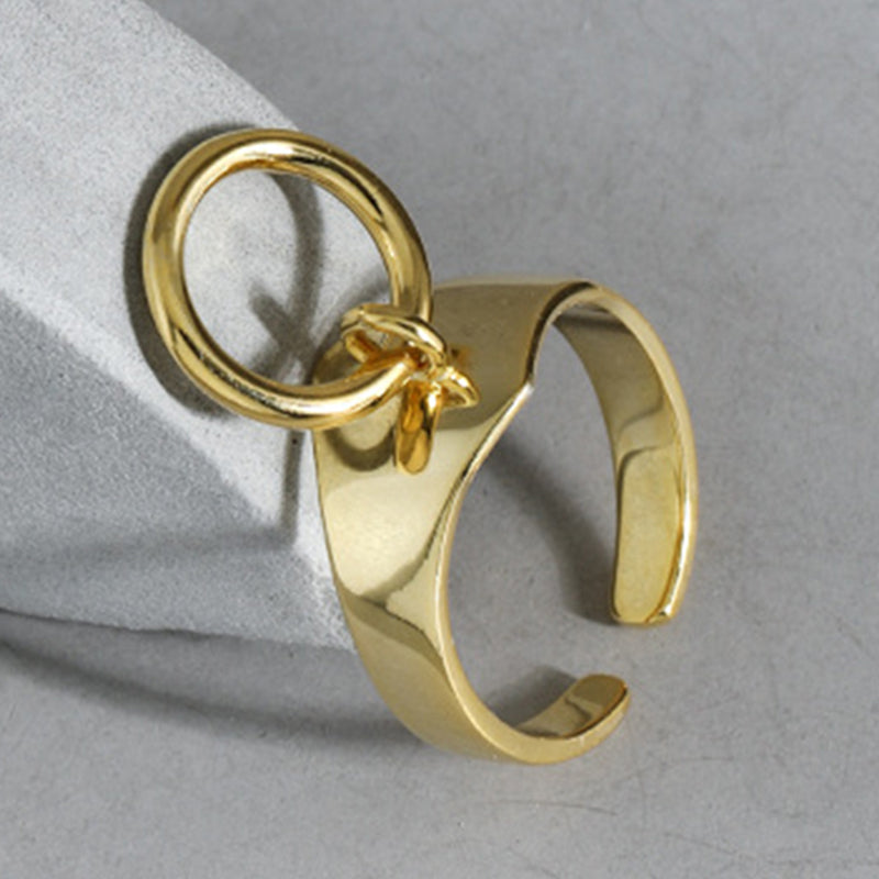 18K Gold-Plated and Rhodium-Plated Glossy Geometric Double Rings-Adjustable Size