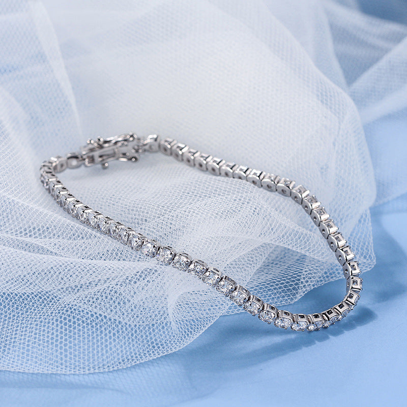 Rhodium-Plated Round Cubic Zirconia Tennis Bracelet