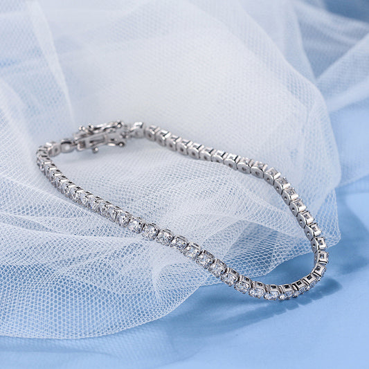 Rhodium-Plated Round Cubic Zirconia Tennis Bracelet