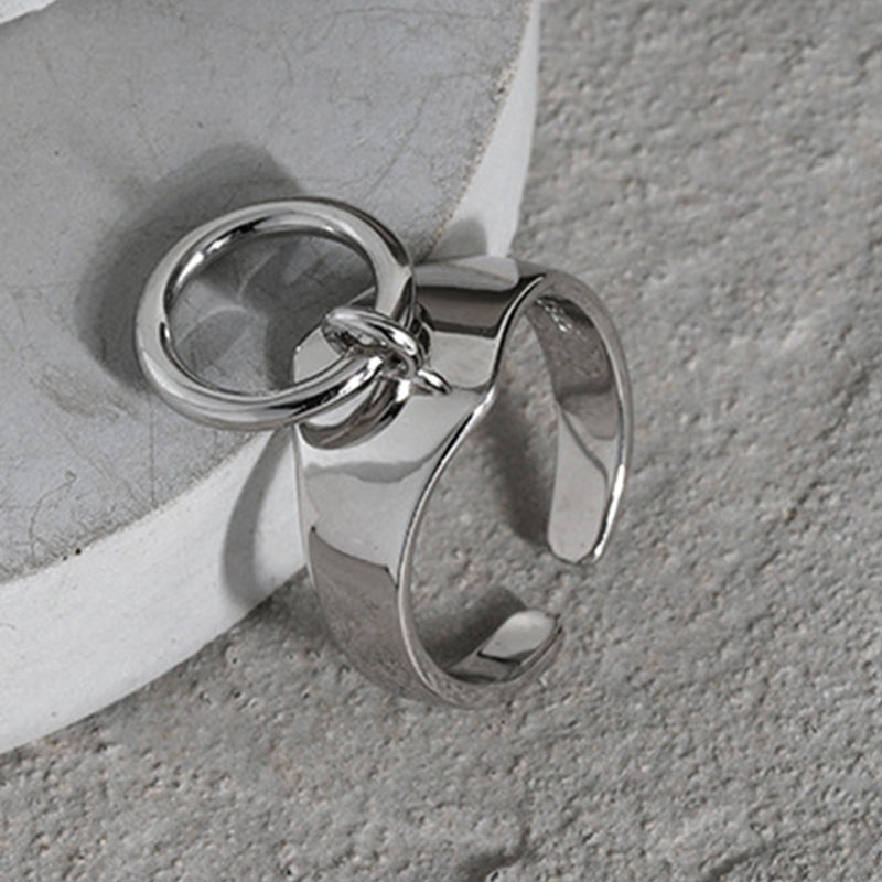 18K Gold-Plated and Rhodium-Plated Glossy Geometric Double Rings-Adjustable Size