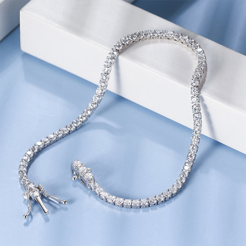 Rhodium-Plated Round Cubic Zirconia Tennis Bracelet