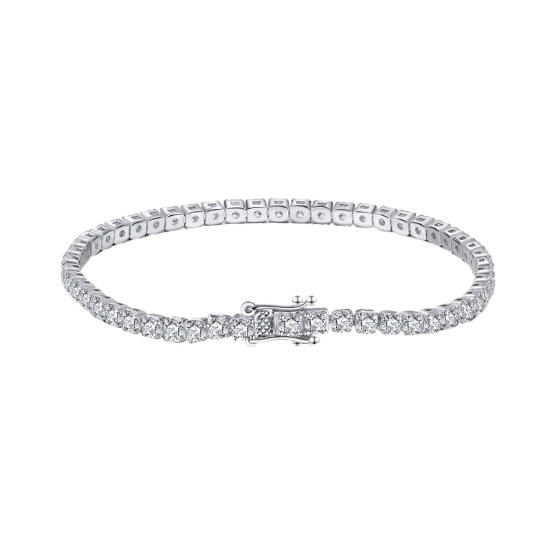 Rhodium-Plated Round Cubic Zirconia Tennis Bracelet