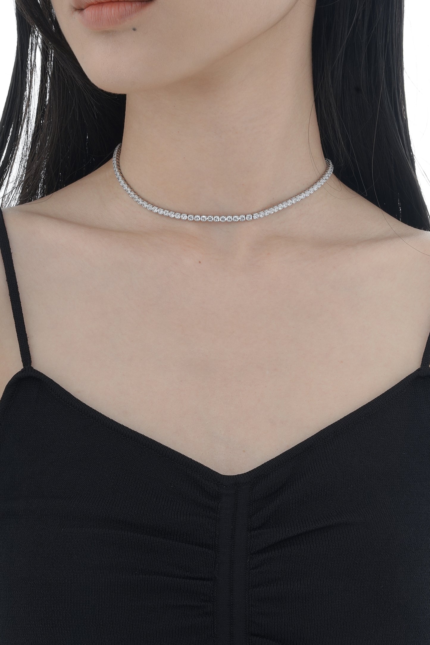 Rhodium-Plated Round Cubic Zirconia Tennis Chain