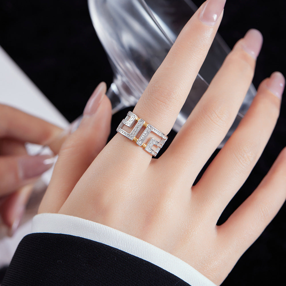 18k Gold-Plated and Rhodium Golden Petal Geometric Ring-Adjustable Size