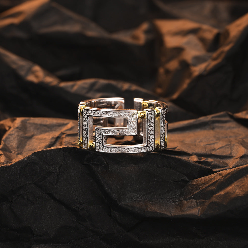 18k Gold-Plated and Rhodium Golden Petal Geometric Ring-Adjustable Size