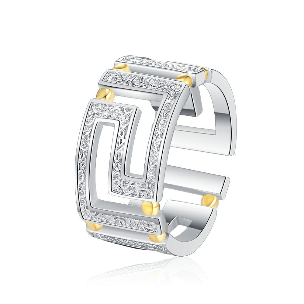 18k Gold-Plated and Rhodium Golden Petal Geometric Ring-Adjustable Size