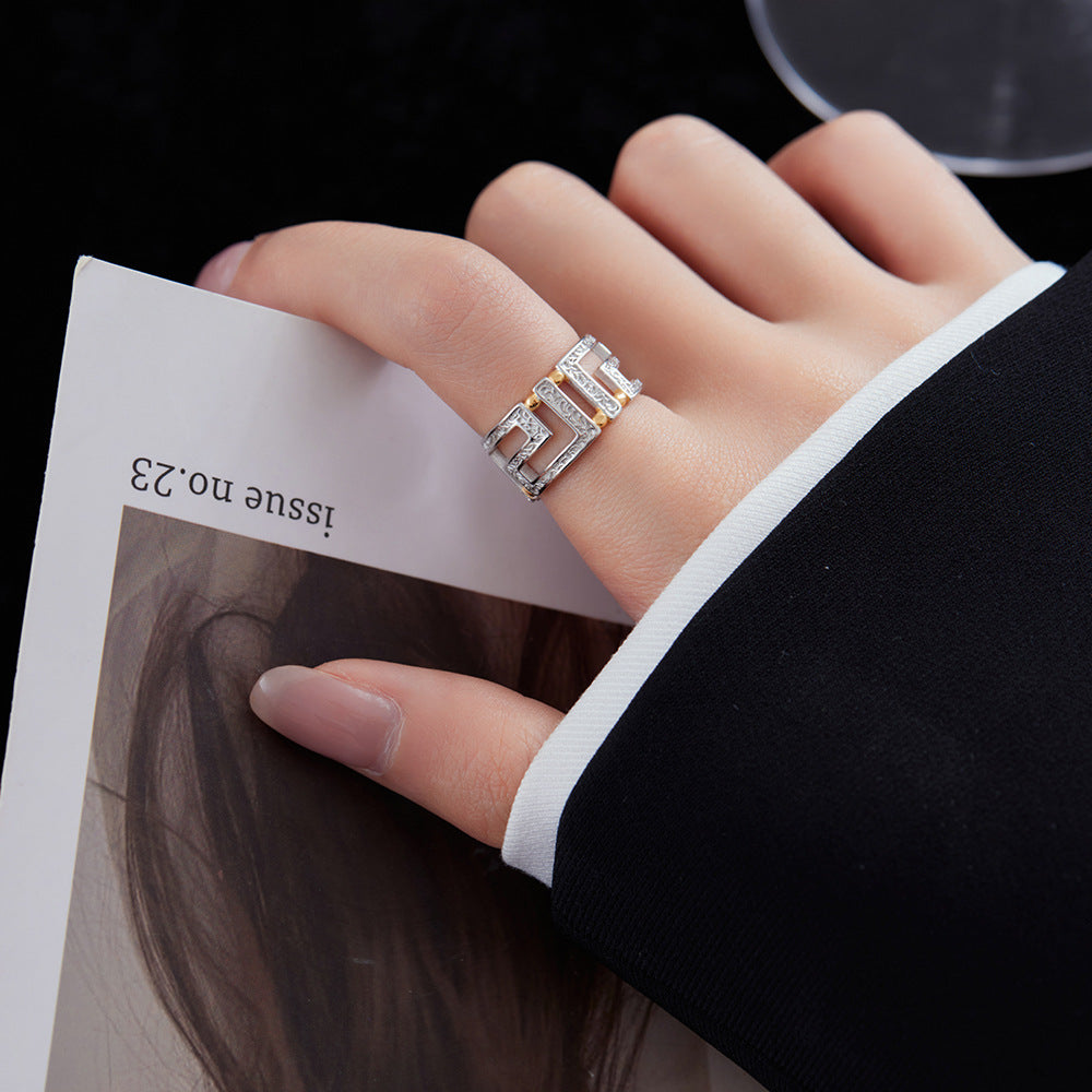 18k Gold-Plated and Rhodium Golden Petal Geometric Ring-Adjustable Size