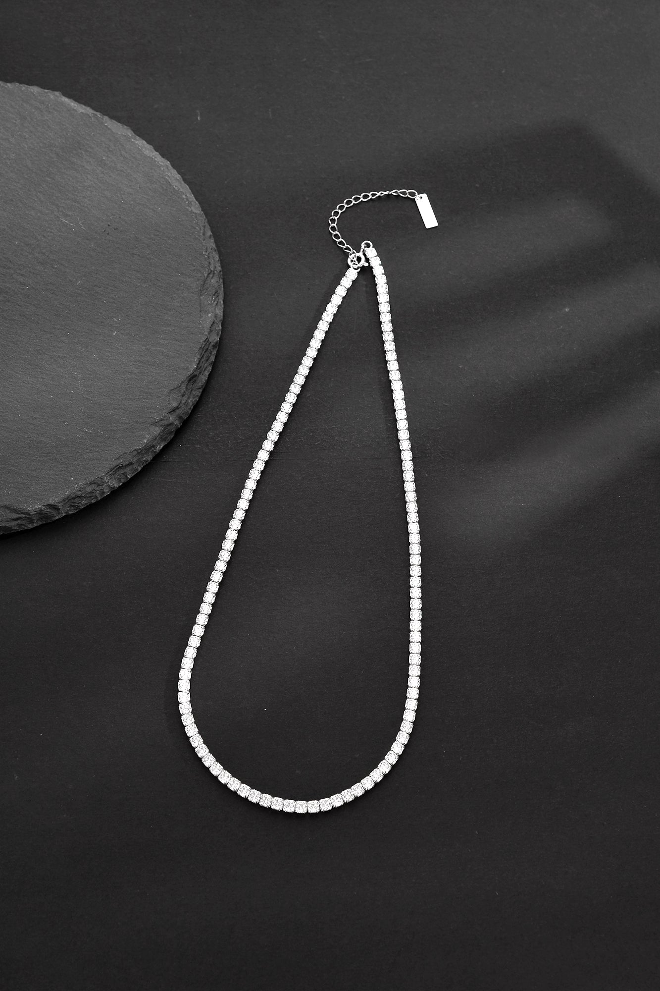 Rhodium-Plated Round Cubic Zirconia Tennis Chain