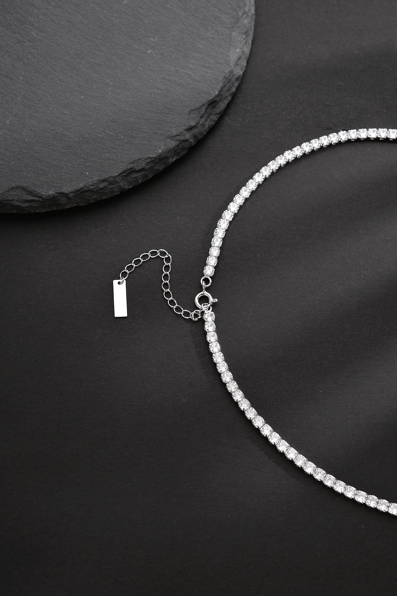 Rhodium-Plated Round Cubic Zirconia Tennis Chain