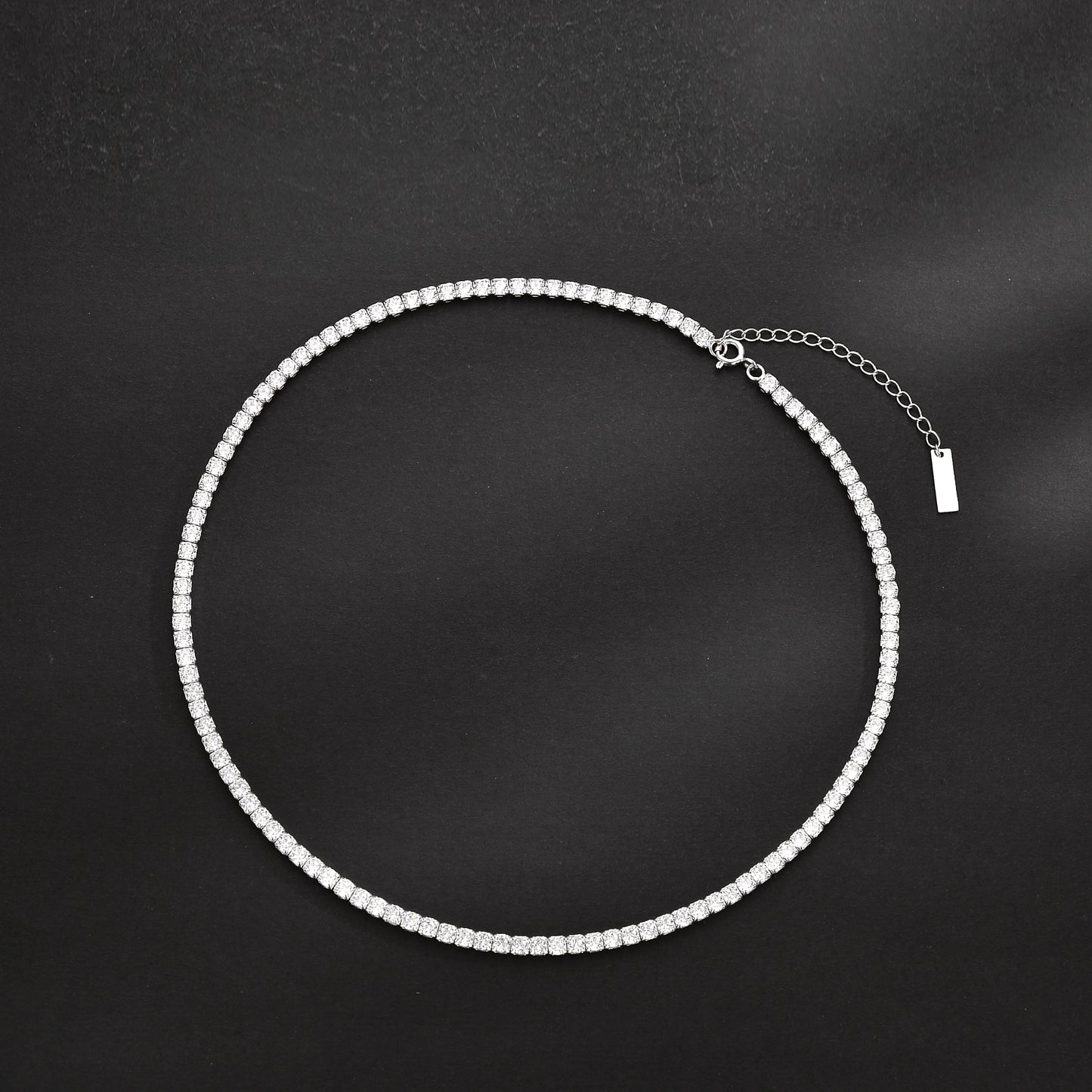Rhodium-Plated Round Cubic Zirconia Tennis Chain