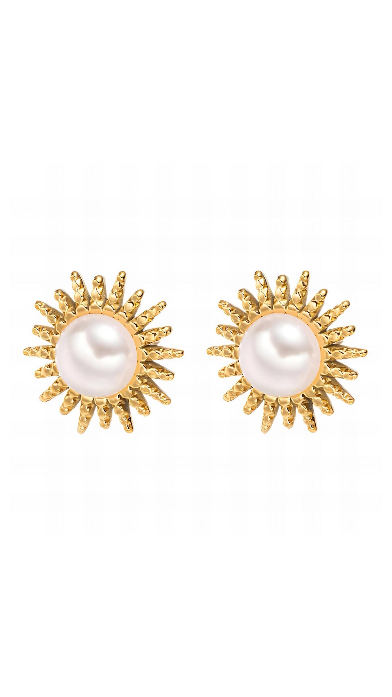 Golden Pearl Sunburst Earrings