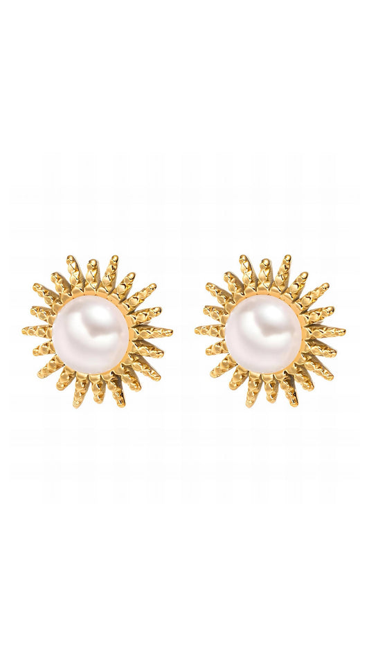 Golden Pearl Sunburst Earrings