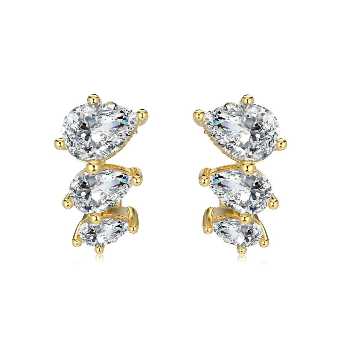 S925 18k Gold-Plated with Pear-Shaped Stone Earrings