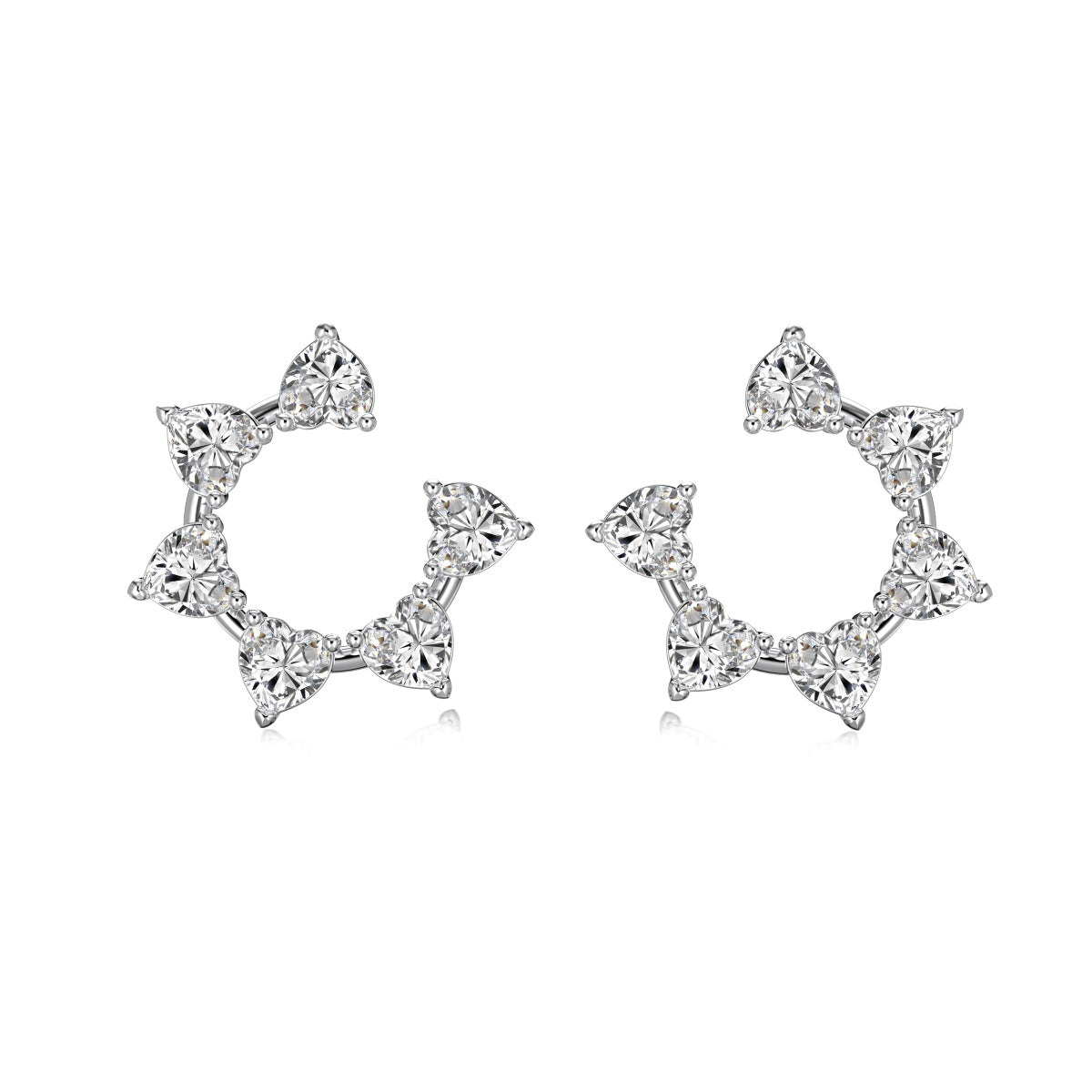 S925 Silver Star with Heart-Shaped Stone Earrings