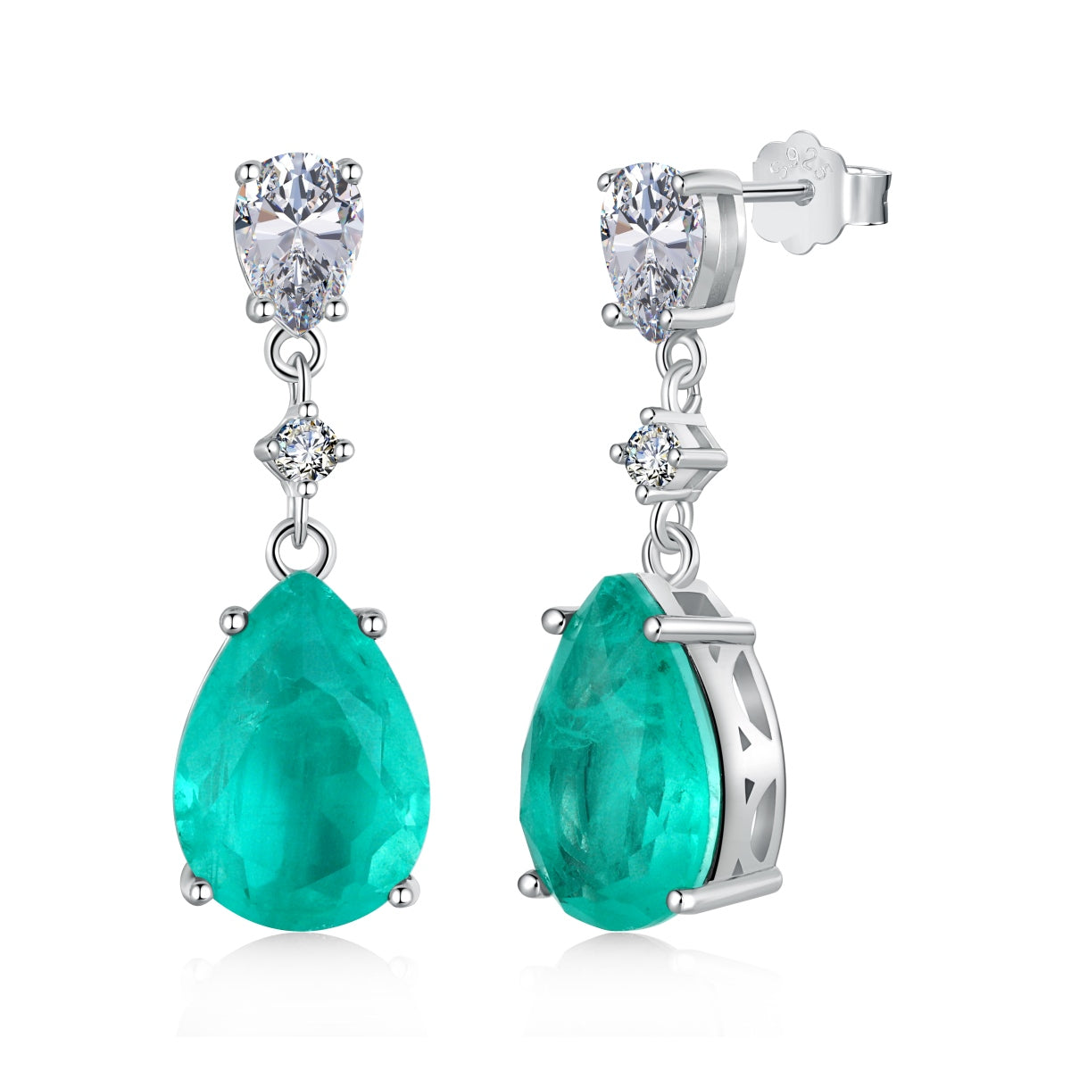 S925 Silver Synthetic Stone Teal Blue Earrings