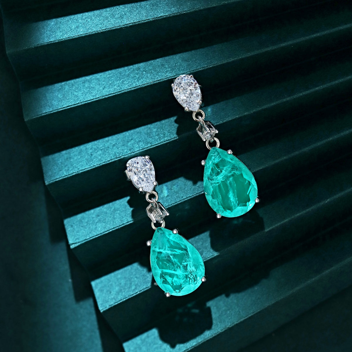 S925 Silver Synthetic Stone Teal Blue Earrings