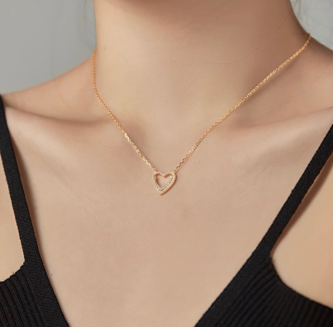 S925 Silver 18K Gold-Plated Open Heart Necklace