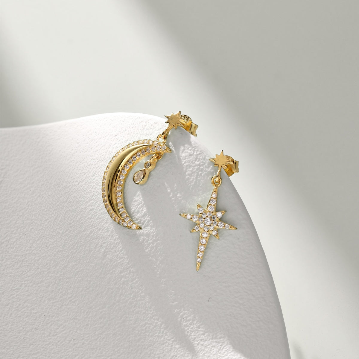 Twinkling Star and Moon Dangle Earrings