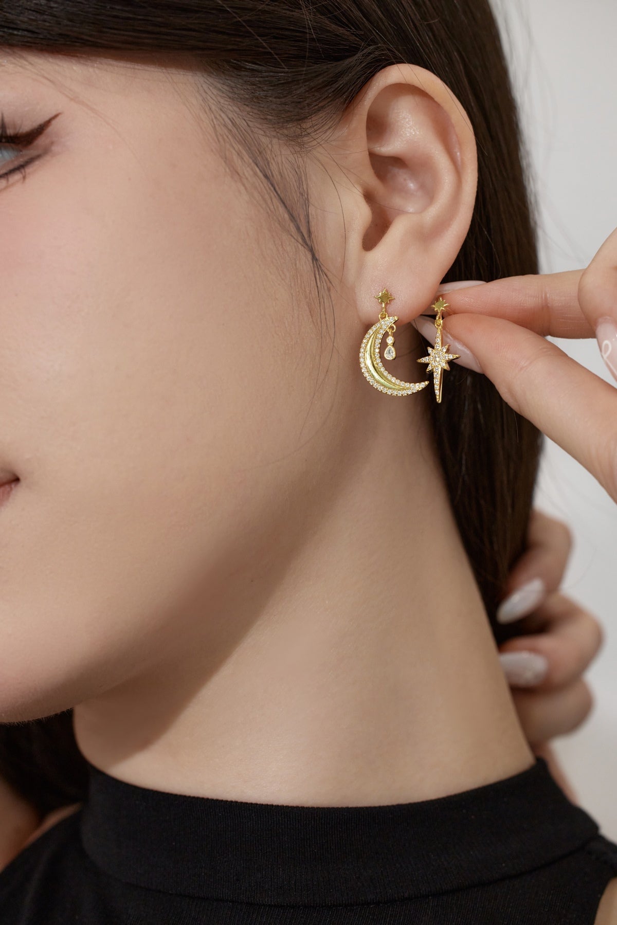 Twinkling Star and Moon Dangle Earrings