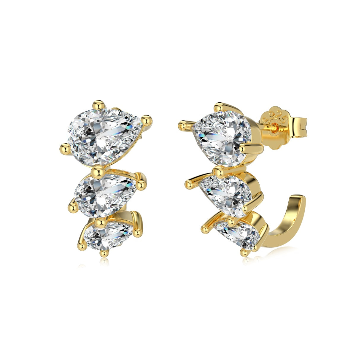 S925 18k Gold-Plated with Pear-Shaped Stone Earrings