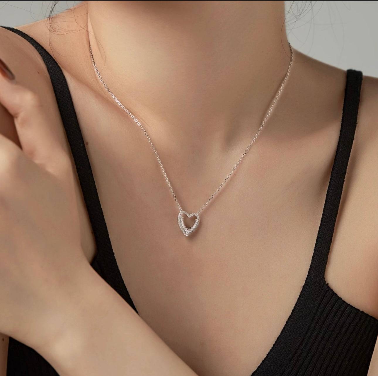 S925 Silver Open Heart Necklace
