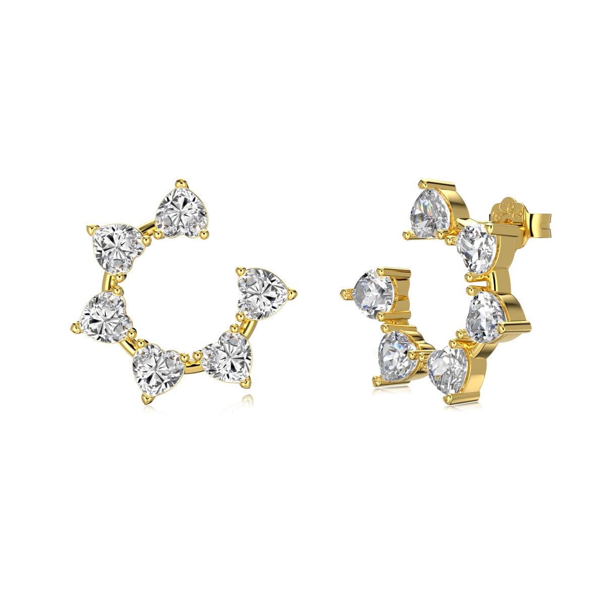 S925 18k Gold-Plated Star with Heart-Shaped Stone Earrings