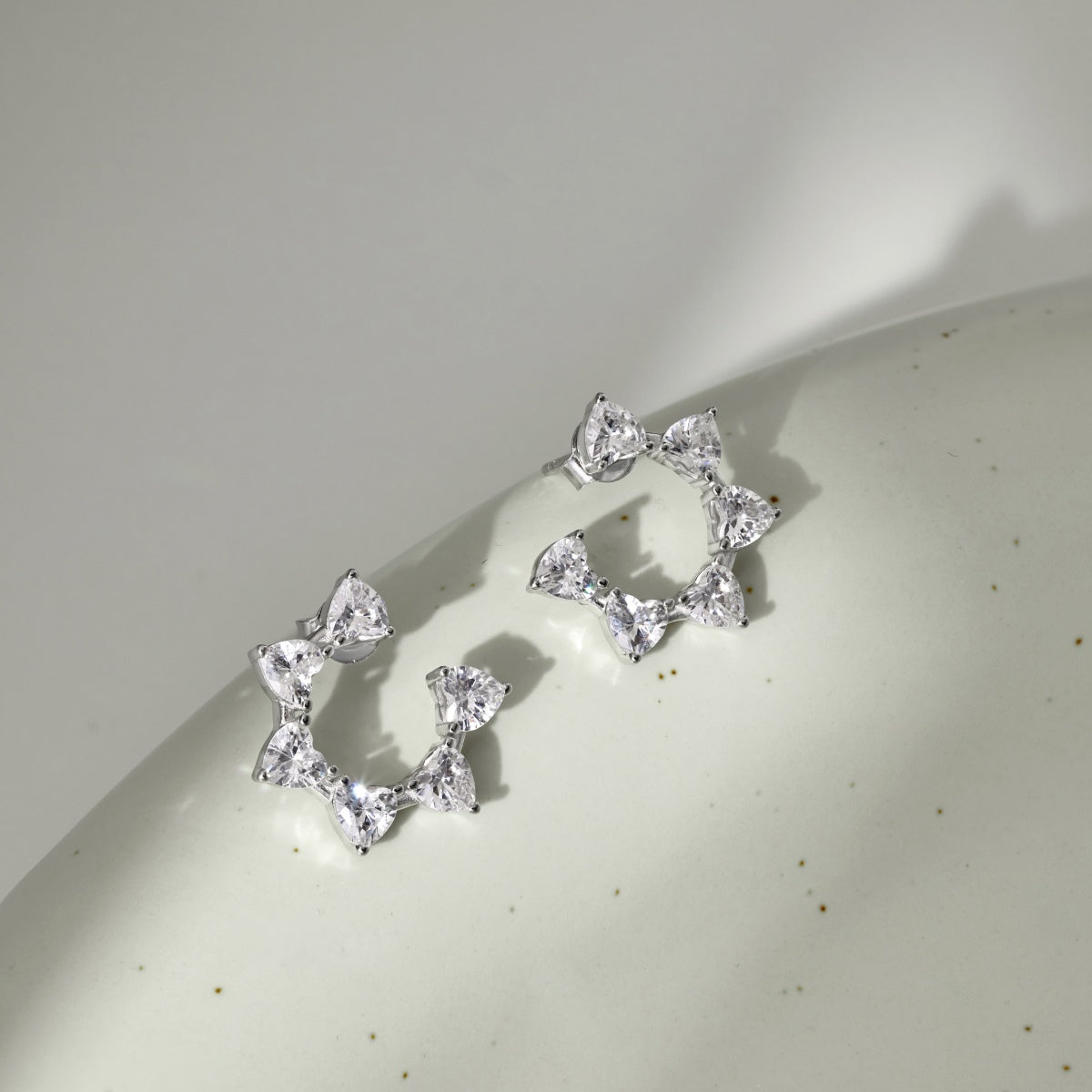 S925 Silver Star with Heart-Shaped Stone Earrings